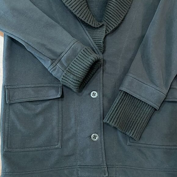 Anthro Daily Practice Ribbed Shawl Collar Cardigan Jacket Black S Pockets Cozy - Picture 7 of 7